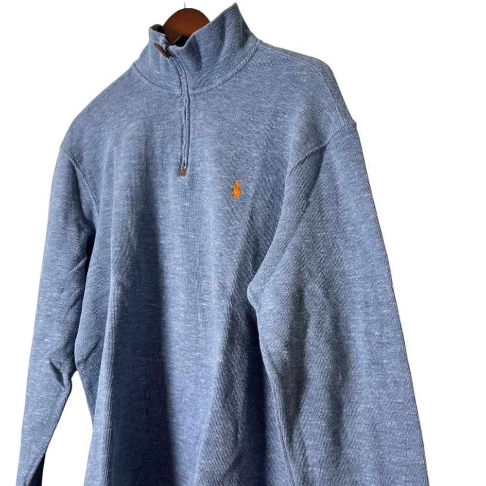 Polo Ralph Lauren Men's Estate Rib Quarter Zip Pullover Heather Blue Size Large